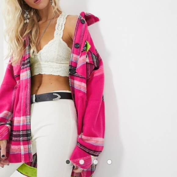 Free People Jackets & Blazers - FREE PEOPLE Hot Pink Flannel Jacket